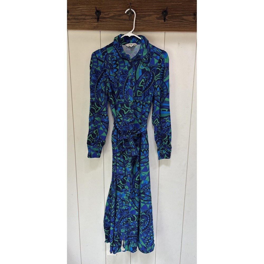 Boden Martha Godet Maxi Shirt Dress Size 6 Kaleidoscopic Paisley Artsy Preppy